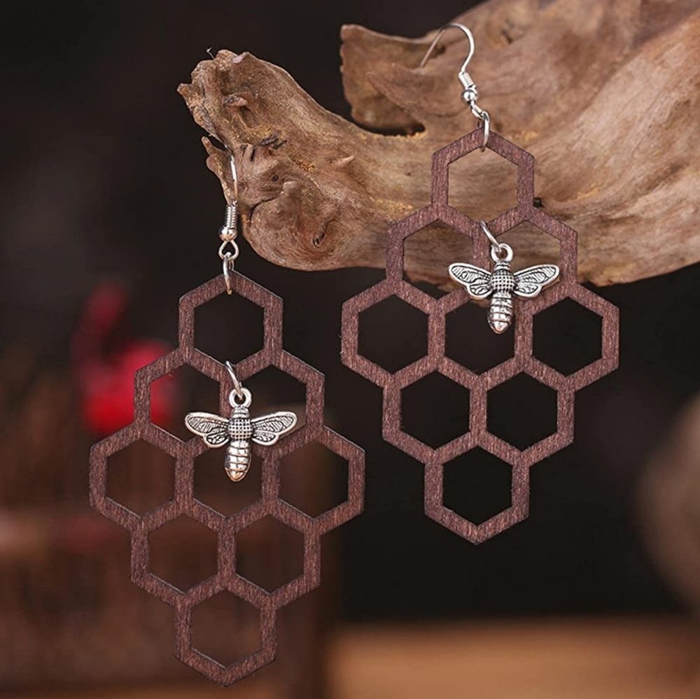 Wooden Beehive earrings